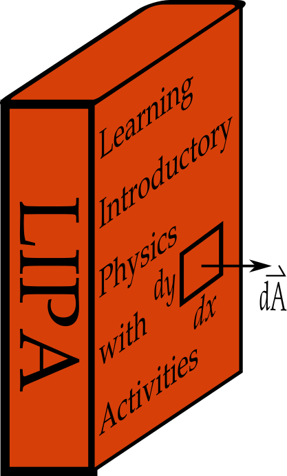 A book with LIPA on the spine and Learning Introductory Physics with Activities on the cover.  On the cover is a small tilted square, aligned with the edges of the cover, with one side labeled dx and the other labeled dy.