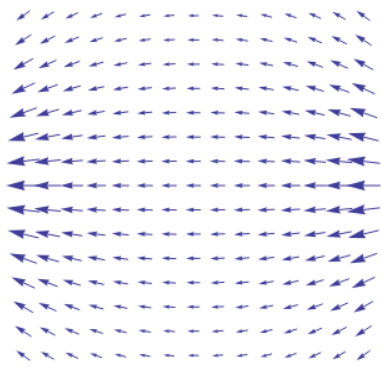 A map of arrows with a different arrow at every point on a grid.