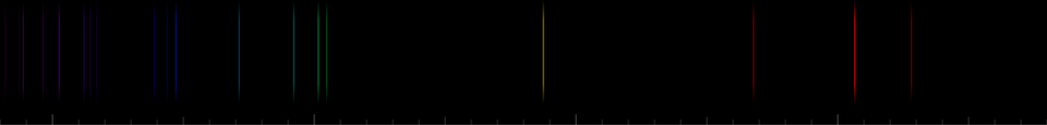 On a black background, many colored vertical lines, each corresponding to a spectral line.